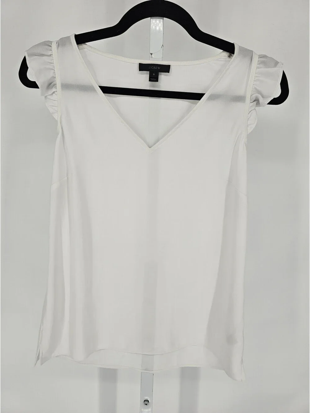 J Crew Womens Sz 0 Flutter Short Sleeve Blouse White V Neck